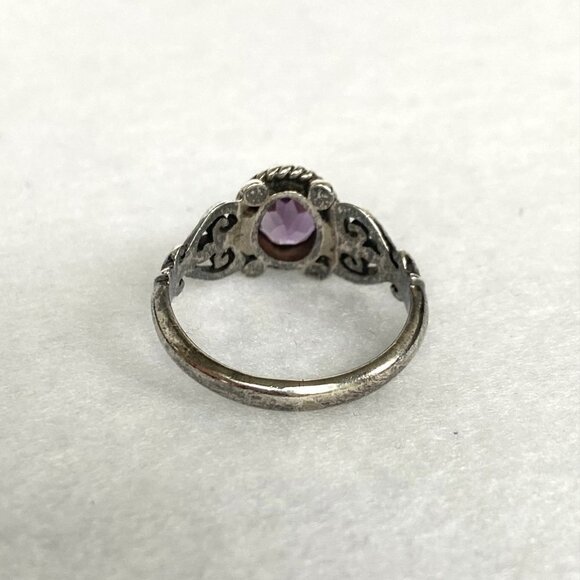 Oxidized Sterling Silver 925 Oval Amethyst Scrollwork Openwork Ring Size 6.75 - Picture 8 of 16